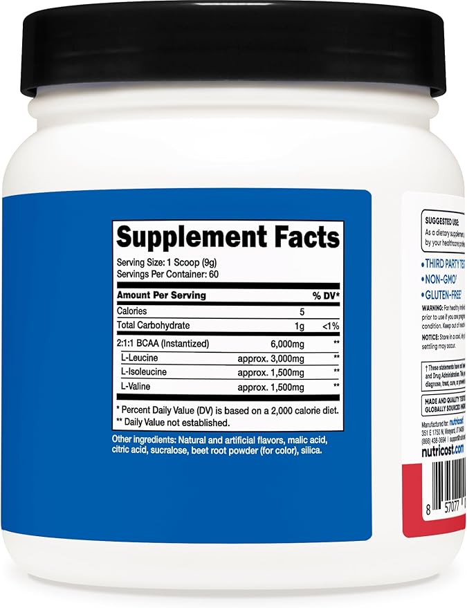 Nutricost BCAA Powder (Strawberry Kiwi) 60 Servings - Optimal 2:1:1 Ratio