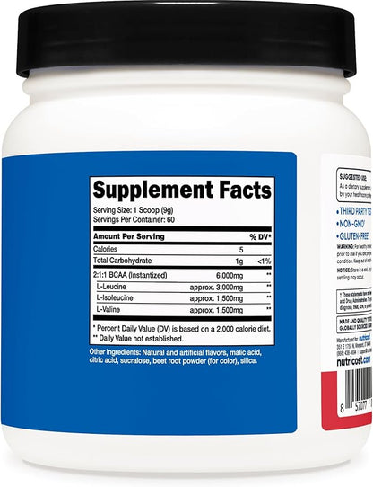 Nutricost BCAA Powder (Strawberry Kiwi) 60 Servings - Optimal 2:1:1 Ratio