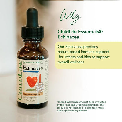 CHILDLIFE ESSENTIALS Echinacea for Kids - Kids Echinacea Drops, Liquid Tincture, Alcohol Free Supplement for Babies, Toddlers, Children - Natural Orange, 1 Fl Oz (Pack of 3)