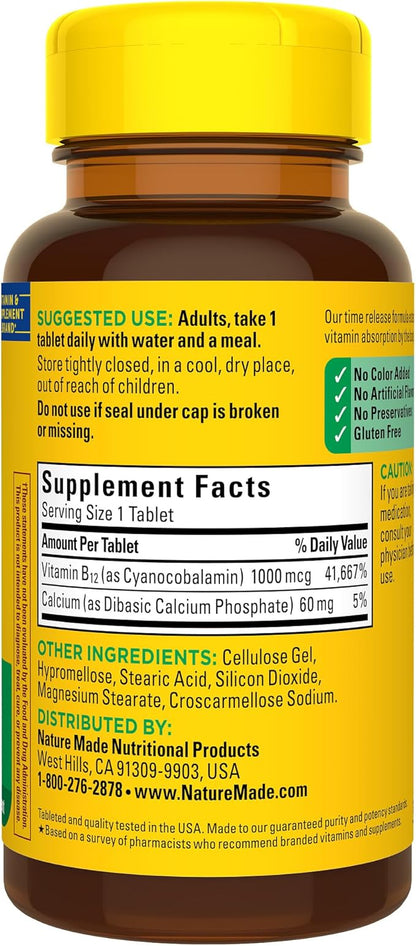 Nature Made Vitamin B12 1000 mcg, Dietary Supplement For Energy Metabolism Support, 75 Time Release Tablets, 75 Day Supply