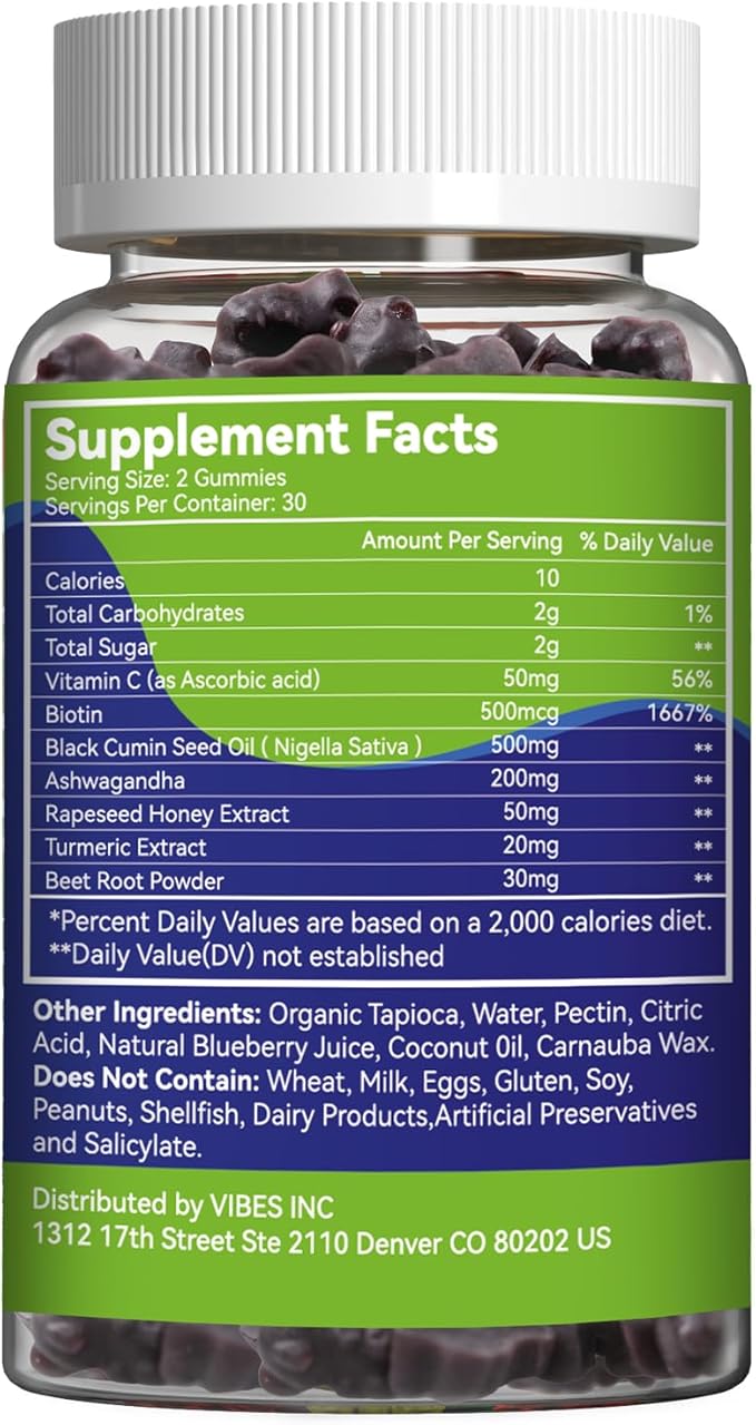 Black Seed Oil Gummies, Organic Black Cumin Seed Oil Gummies, Black Cumin Seed Oil Organic 500mg, Chewable Black Seed and Honey Gummies, Vegan, 60 Gummies