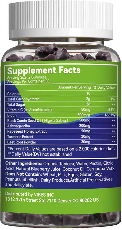 Black Seed Oil Gummies, Organic Black Cumin Seed Oil Gummies, Black Cumin Seed Oil Organic 500mg, Chewable Black Seed and Honey Gummies, Vegan, 60 Gummies