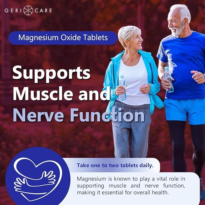 GeriCare Magnesium Oxide Supplement 240 mg - Elemental Magnesium, 120 Coated Tablets – Essential Mineral Support - Promotes Vascular Health, Bone Strength, and Muscle Function (Pack of 6)