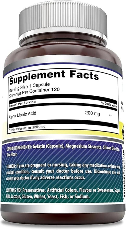 Amazing Formulas Alpha Lipoic Acid | 200 Mg Supplement | 120 Capsules | Non-GMO | Gluten-Free | Made in USA (2 Pack)