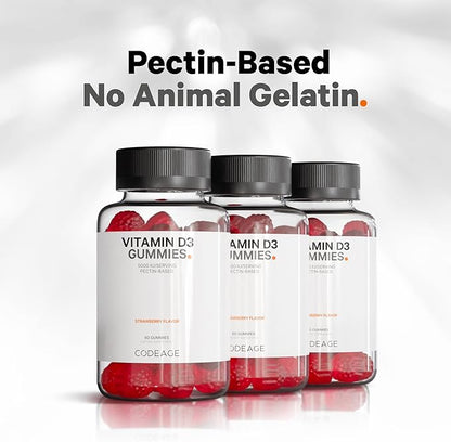 Codeage Vitamin D3 Gummy Vitamins, Vitamin D3 5000 IU Gummies Cholecalciferol 125 mcg - 2-Month Supply - Soft Pectin-Based, Animal Gelatin-Free Vitamins Gummy, Strawberry, Gluten-Free - 60 Gummies