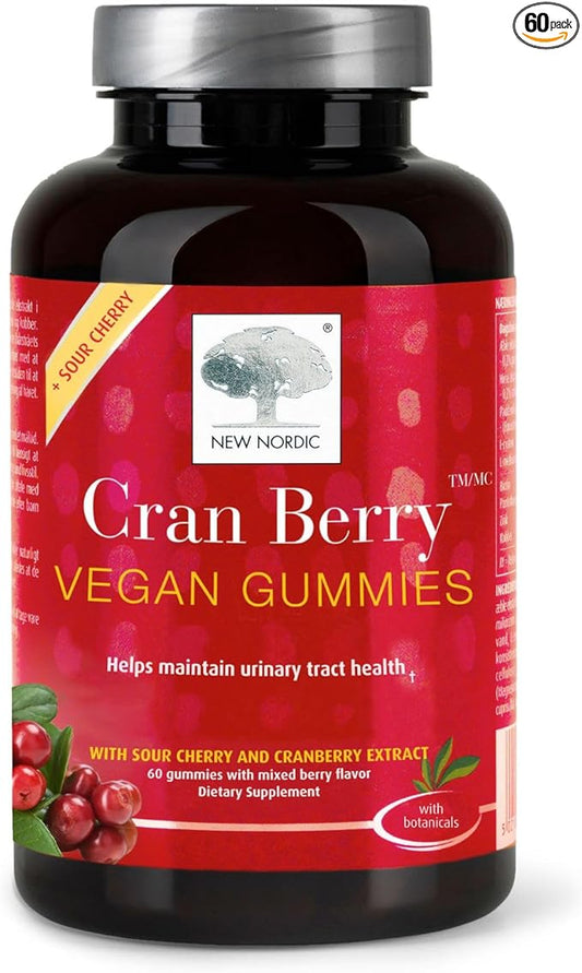 NEW NORDIC Cranberry Supplement Gummies for Women, Normal Urinary Tract & Bladder Support, Balance with Cran Berry & Sour Cherry, 60 Count