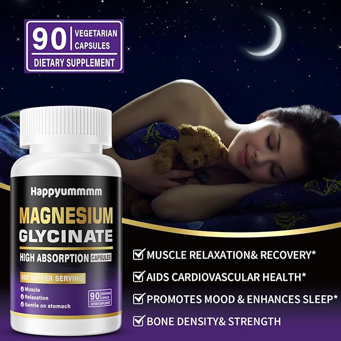 Magnesium Glycinate 400 MG per Serving 100% Chelated for High Absorption, Gentle On Stomach, Non-GMO, 90 Vegetarian Capsules.