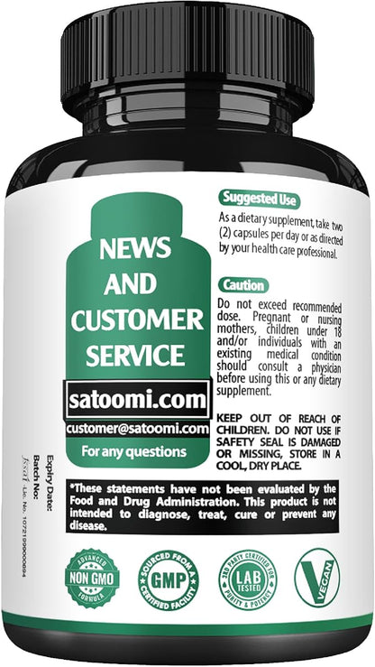 Satoomi 8in1 Cortisol Manager - Supplement with Magnesium Glycinate, Ashwagandha, Rhodiola Rosea, Lions Mane & More - Cortisol Reducer Men & Women - 60 Capsules