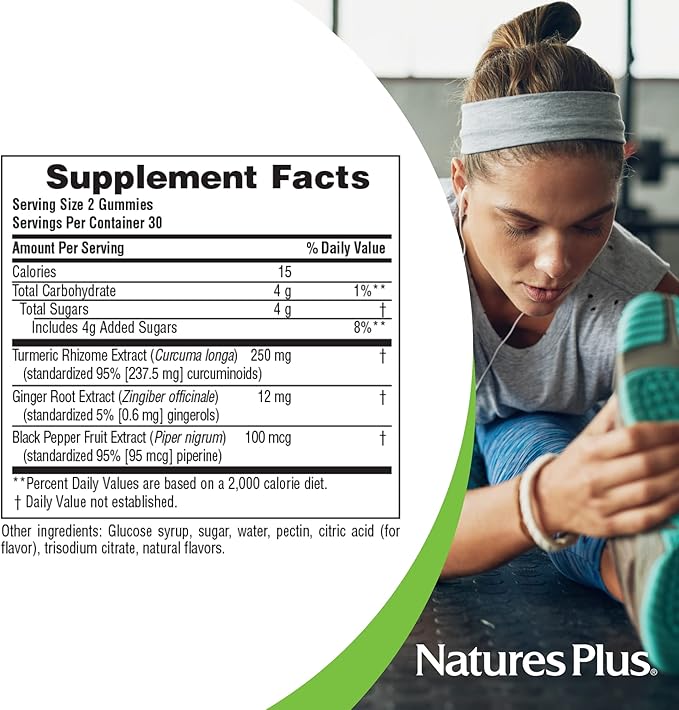 Natures Plus Gummies Turmeric Curcumin, Peach - 60 Gummies, Pack of 2 - Supports Joint, Digestive & Cardiovascular Health - Vegan, Gluten Free, Non-GMO - 60 Total Servings
