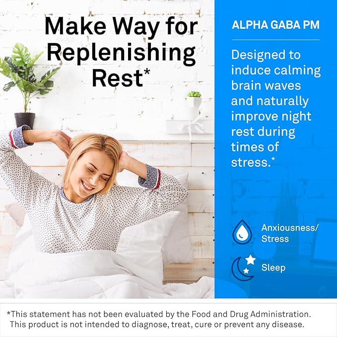 NeuroScience GABA PM Calm Sleep Aid for Adults - 400mg L Theanine Supplement with 5 HTP for Brain Support & Magnesium for Sleep - Soothe an Overactive Mind & Racing Thoughts (60 Capsules)