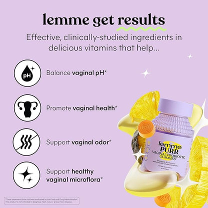 Lemme Purr Vaginal Probiotic Gummies for Women - Balanced pH, Healthy Odor, Yeast Balance & Flora Support + Vitamin C for Immune Health - Tasty Pineapple (60 Count)