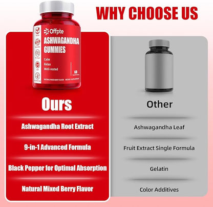 Ashwagandha Gummies Sugar Free for Women Men, High Potency Ashwagandha Root Extract Supplements with L-Theanine GABA Chamomile Turmeric Vitamin D3 B12 for Stress Sleep Adults Vegan (Natural Berry C)