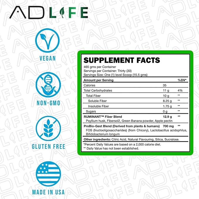 Project AD Fiber+ Vegan Fiber Supplement Powder, Supports Gut Health and Digestive Regularity (Mango, 16.4 oz)