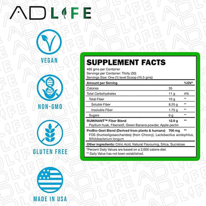 Project AD Fiber+ Vegan Fiber Supplement Powder, Supports Gut Health and Digestive Regularity (Mango, 16.4 oz)