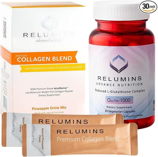 Relumins New Premium Collagen 10 Pack and Gluta-1000 30 Capsules 3 Collagen Flavors!! (Pineapple)