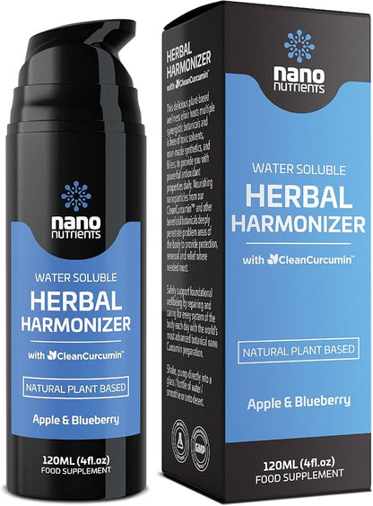 Herbal Harmonizer with CleanCurcumin(TM) - Multi Botanical Antioxidants Supplement - Water Soluble - Nano Curcumin - Holistic Wellness Defender - Healthy Drink Mix (4 fl.oz, Apple and Blueberry)