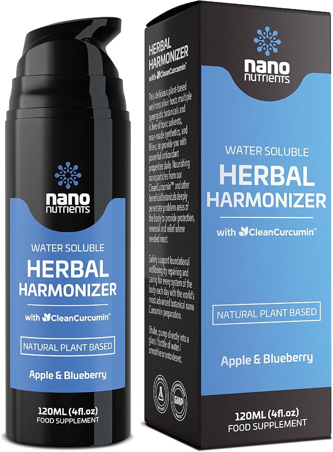 Herbal Harmonizer with CleanCurcumin(TM) - Multi Botanical Antioxidants Supplement - Water Soluble - Nano Curcumin - Holistic Wellness Defender - Healthy Drink Mix (4 fl.oz, Apple and Blueberry)