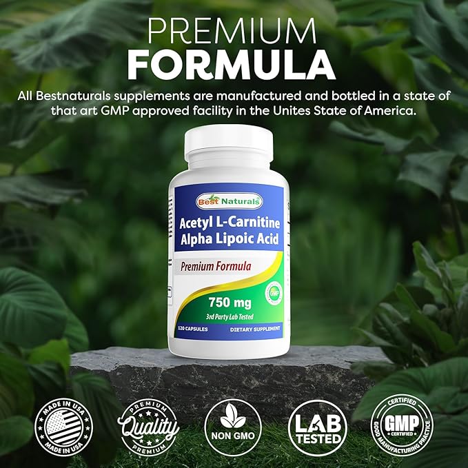 Best Naturals Acetyl L-Carnitine and Alpha Lipoic Acid 750 mg 120 Capsules