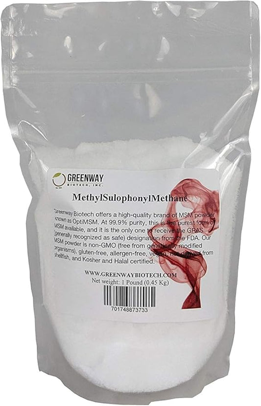 Greenway Biotech MSM Powder 99.9% Pure - Gluten Free & Non-GMO Methylsulfonylmethane Supports Joints Pain, Growth- Sulfur Crystals Supplement Without Fillers or Additives 1 Pound