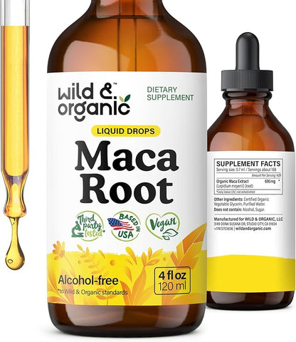 Wild & Organic Maca Root Liquid Drops for Men & Women - Peruvian Maca Tincture for Overall Support - Vegan, Sugar & Alcohol-Free Supplement - 4 fl oz