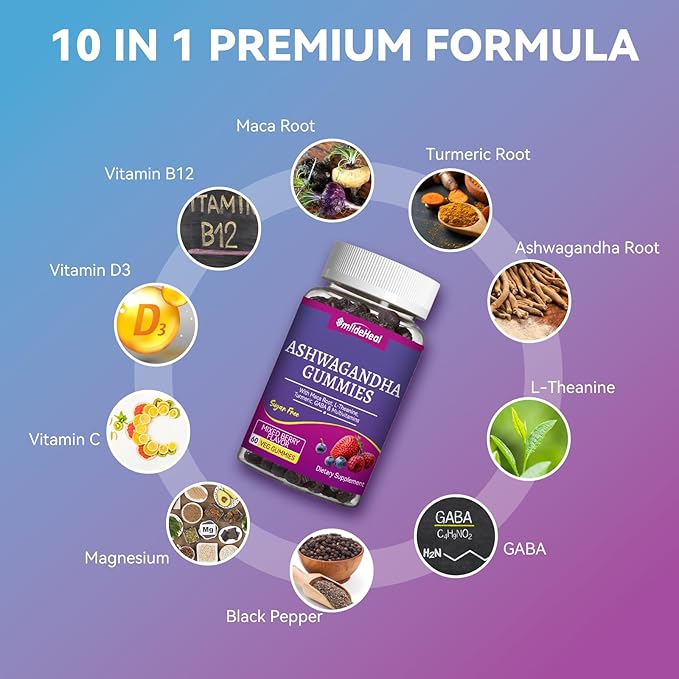Ashwagandha Gummies 3000mg - Stress Relief, Immune Support & Increased Energy - Ashwagandha Supplements for Women & Men - Natural Mixed Berry Flavor (60 Count)