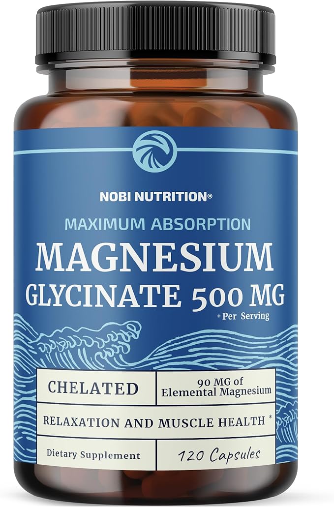 Magnesium Glycinate 500mg | High Absorption | Chelated for Muscle Relaxation, Bones, Heart, Nerve, Sleep & Calm Support for Women & Men | Magnesium Chelate Supplement & Bisglycinate Complex | 120ct