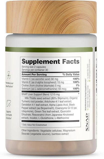 Snap Supplements Liver Health Support Supplement, Natural Liver Cleanse Detox and Repair, 60 Count (Pack of 2)