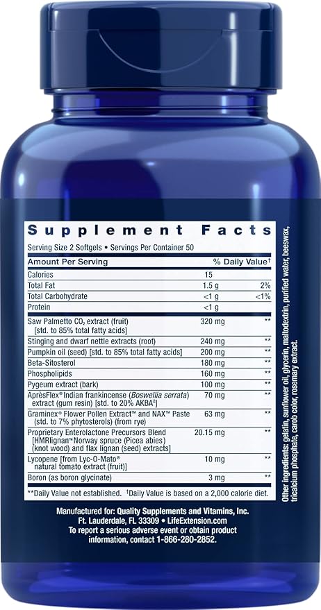 Life Extension Ultra Prostate Formula, 100 Softgels (Pack of 2) - Natural Supplement for Men