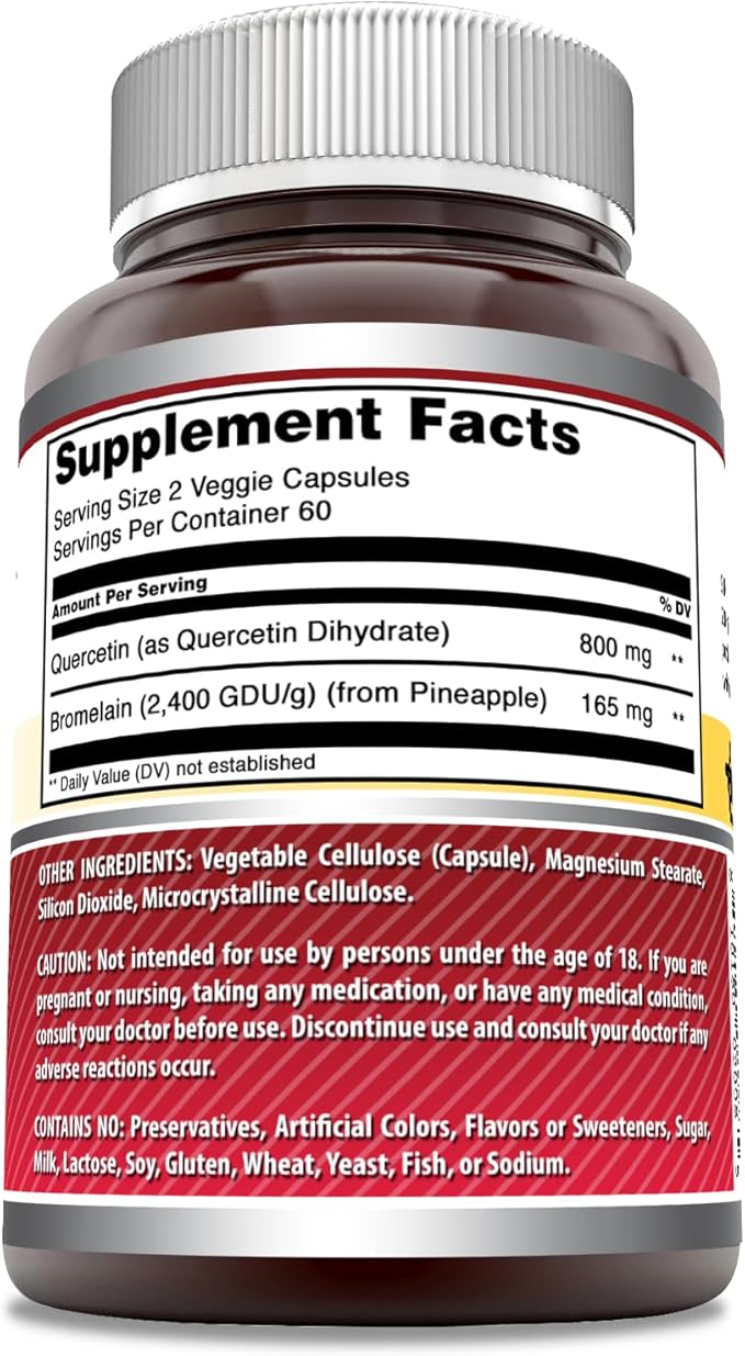 Amazing Formulas Quercetin 800mg with Bromelain 165mg, 120 Veggie Capsules Supplement | Non-GMO | Gluten Free | Made in USA