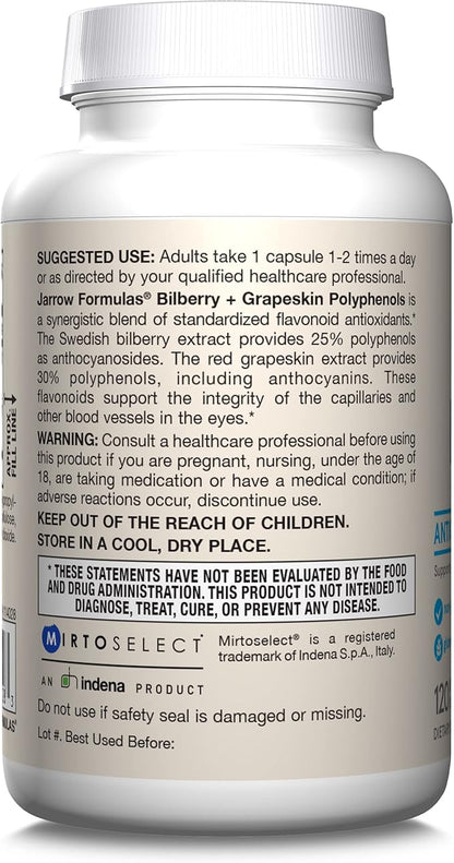 Jarrow Formulas® Bilberry + Grapeskin Polyphenols, Vision and Eye Health, 60 Veggie Capsules, Up to a 30 Day Supply