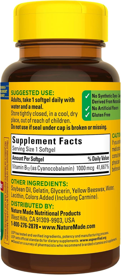 Nature Made Vitamin B12 1000 mcg, Dietary Supplement for Energy Metabolism Support, 150 Softgels, 150 Day Supply