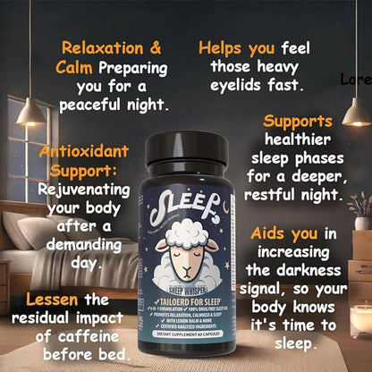 Natural Sleep Aid Tailored for Sleep – Melatonin, Lemon Balm, Magnolia Bark, Schizandra, Luteolin | Promotes Quick Sleep, Deeper Sleep, Fewer Night Awakenings, Non-Habit Forming, 60 Caps