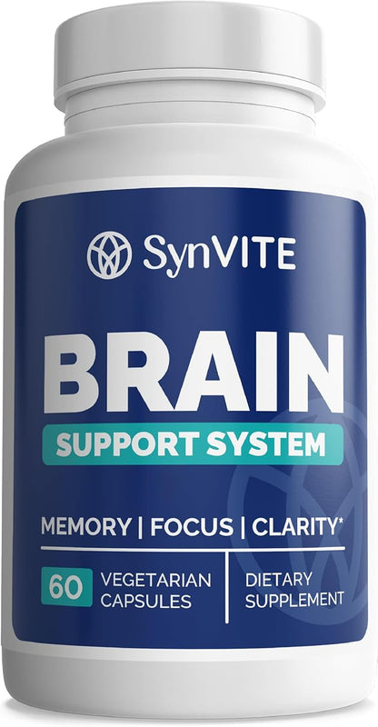 Brain Support System - Brain Supplements for Memory and Focus - Memory Supplement for Brain - with Bacopa Monnieri, Alpha GPC, Vitamin B6 & More - Vegan, Non GMO, Gluten Free - 60 Capsules