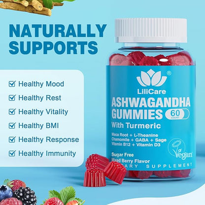 Ashwagandha Gummies 2000mg for Women Men - Sugar Free, Vegan - Organic Ashwagandha Root Supplements Gummy & Vitamin D3, 120 Count
