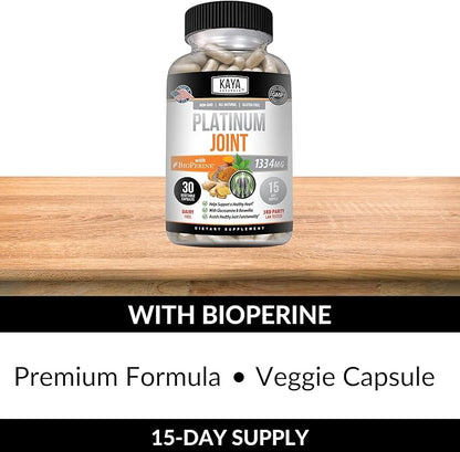 Kaya Naturals Platinum Mobility Turmeric - Bioperine, Glucosamine, Turmeric with Boswellia, Healthy Natural Mobility Support, Turmeric Curcumin 1334mg - 30 Capsules