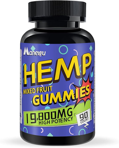 Hemp Gummies High Potency - Pure Extra Strength Organic Hemp Oil Extract - Vegan Non-GMO Formula Edibles, Support Adults Relaxation - Made in USA