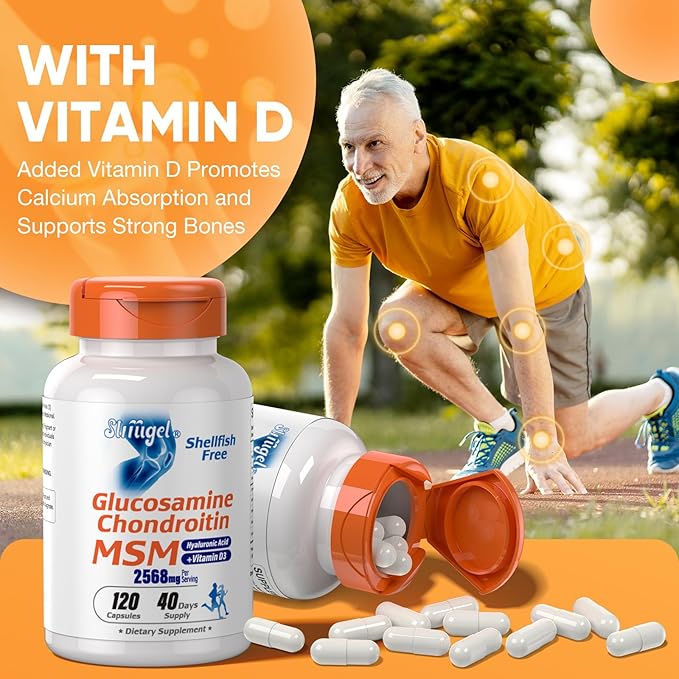 Glucosamine Chondroitin MSM+ Vitamin D3 | 2568mg | Joint Support Supplement, Shellfish Free, Helps with Inflammatory Response Care for Joints, Enhance Flexibility & Bone, Non-GMO,47