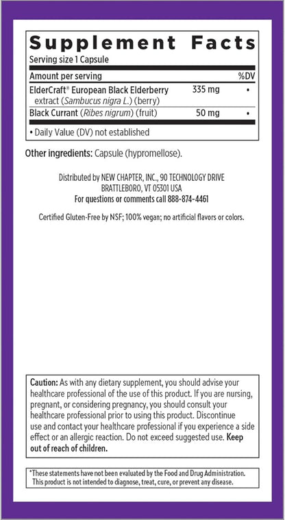 New Chapter Vegan Elderberry Capsules with 64x Concentrated Black Elderberry + Black Currant for Comprehensive Immune Support, Non-GMO Project Verified, Gluten Free, Certified Vegan, 30 Count