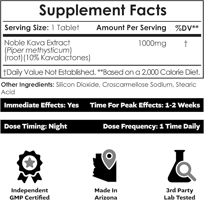 Nootropics Depot High Bioavailability Noble Kava Tablets | 1,000mg | 30 Count | Minimum 10% Kavalactones | Enhanced Traditional Water Extract