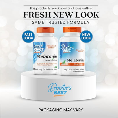 Doctors Best Melatonin, Sleep Support, Non-GMO, Gluten Free Vegan, Natural Mint Flavor 120 Chewable Tablets