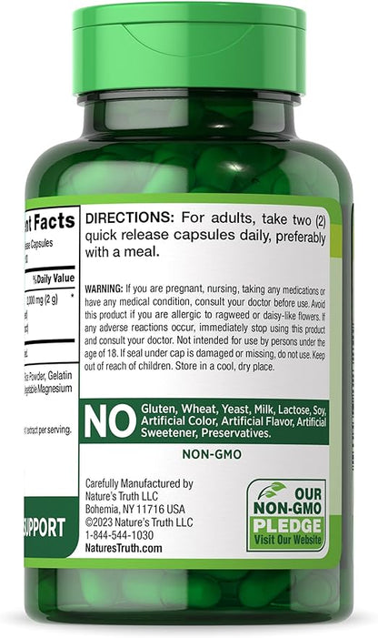 Nature's Truth Milk Thistle | 2000mg | 200 Capsules | Non-GMO and Gluten Free Seed Extract Supplement | Silymarin Marianum