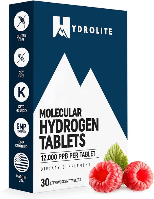 Molecular Hydrogen Tablets for Drinking Water with Magnesium | Highest Concentration H2 12,000 PPB | Energy Booster, Enhance Performance & Recovery | Made in USA, 30 Tablets (Raspberry)