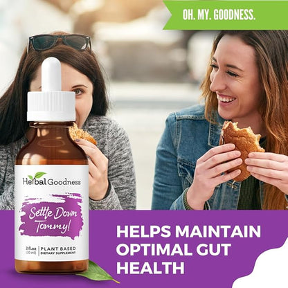 Herbal Goodness Settle Down Tommy - Organic Digestive Support & Gut Balance Supplement | Supports Belly Bliss & Balanced Gut with Ginger, Lemon Balm, Mango Leaf, Nettle, | 2 fl oz