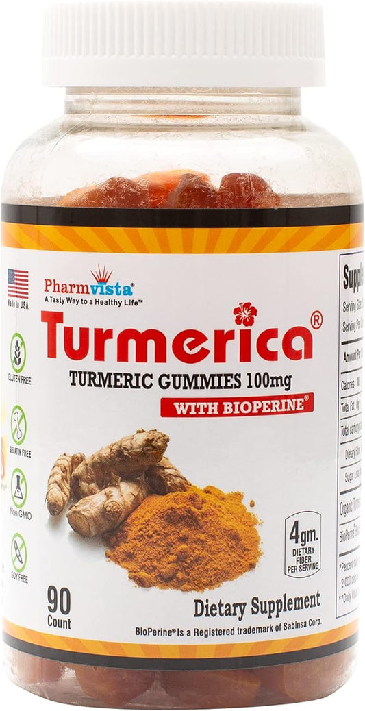 Turmeric Curcumin Gummies 100mg with BioPerine Black Pepper for Enhanced Absorption, 90 Count, Made in USA