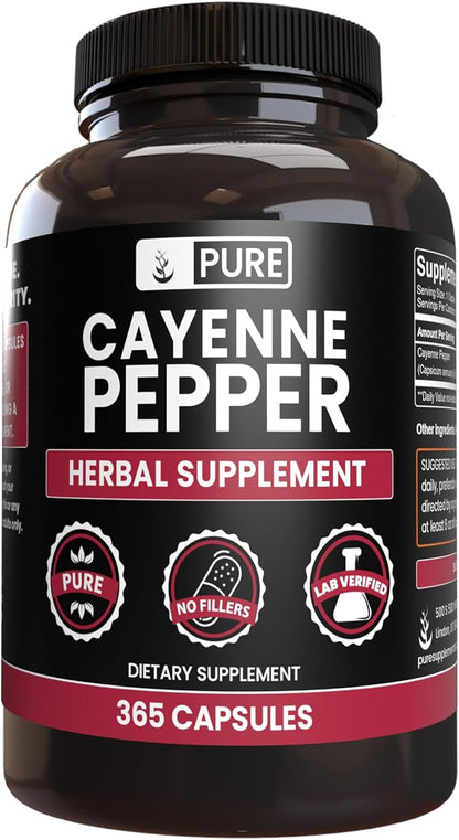 PURE ORIGINAL INGREDIENTS Cayenne Pepper (365 Capsules) No Magnesium Or Rice Fillers, Pure, Lab Verified