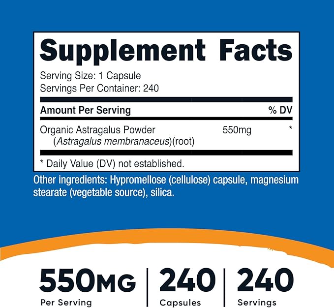 Nutricost Astragalus Capsules 550mg, 240 Vegetarian Capsules - Non-GMO and Gluten Free