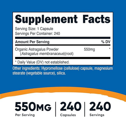 Nutricost Astragalus Capsules 550mg, 240 Vegetarian Capsules - Non-GMO and Gluten Free
