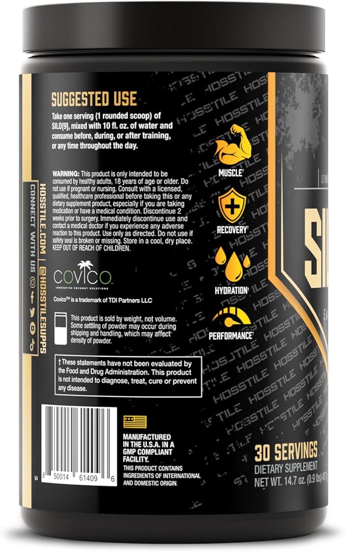 HOSSTILE SILO[9] Essential Amino Acids, EAA & BCAA Powder, Electrolyte Hydration Support, Enhance Muscle Recovery, Build Lean Muscle, Pre or Post Workout Drink, Orange Pineapple, 30 Servings