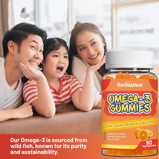 2 Pack Omega 3 Gummies Supplement 1000mg, High Absorption DHA & EPA, Heart, Brain & Joint Support, Extra Strength Fish Oil Omega 3 Gummies Vitamins, 120 Count
