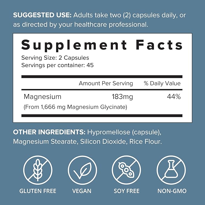 SFH Magnesium Glycinate 183mg - Highly Absorbable for Relaxation, Sleep & Recovery, Gentle on Stomach, Easy-to-Swallow Capsules, 45-Day Supply